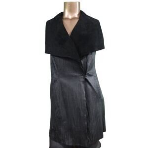 My Tribe Leather and‎ Fabric Vest with One Hook and Eye Clasp, Black, Sz S